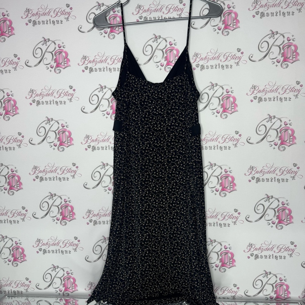 Jessica dress floral 3D flowers black tan bow tie up ribbon π detail stretchy - Picture 3 of 9